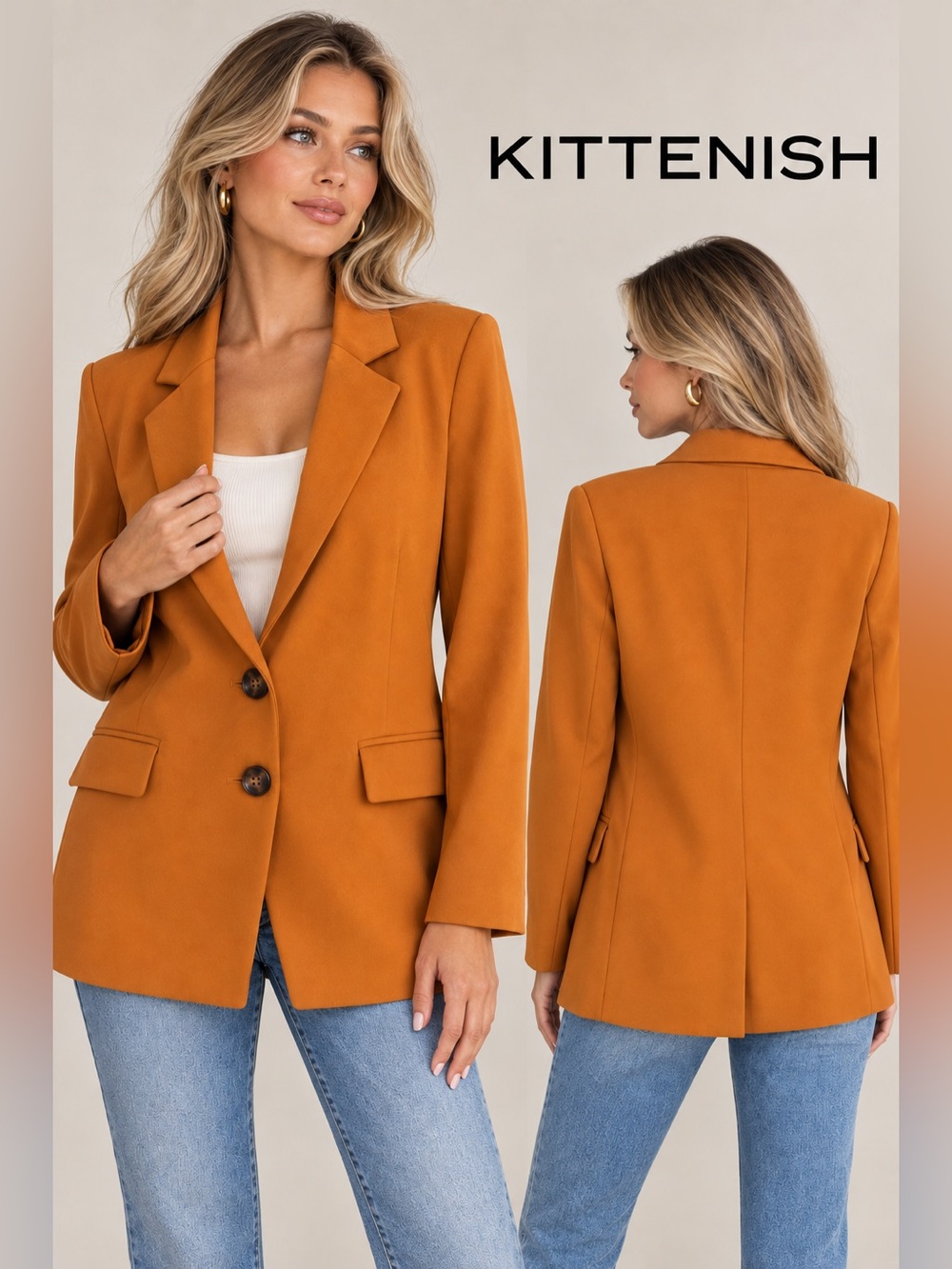 Kittenish Orange Lined Two-Button Blazer Size XS